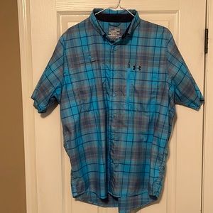 Under armor mens md button shirt blue heat gear